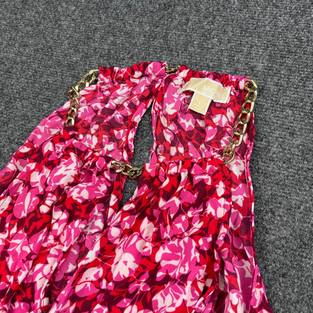 MICHAEL Michael Kors Chain Link Halter Floral Pink Red High Low Blouse